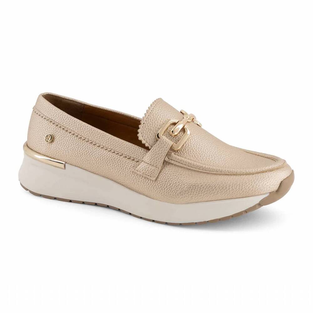 NEW ANDREA women's buckle wedge loafer in gold
